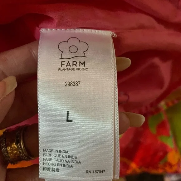 Farm Rio Fruit brush mini dress puff sleeves M L ruffles fringe organic cotton - Picture 10 of 11